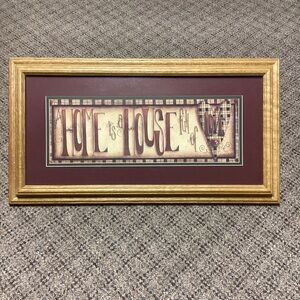 Primitive Solid Wood Burgundy Home Is A House Full of Love Framed Wall Art